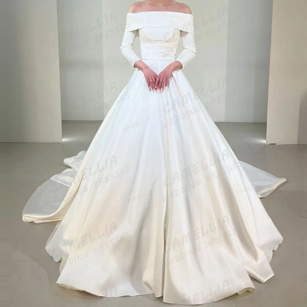 Semplici abiti da sposa A Line da donna Sexy con spalle scoperte mezza manica in raso eleganti abiti da sposa da principessa Vestidos Novia