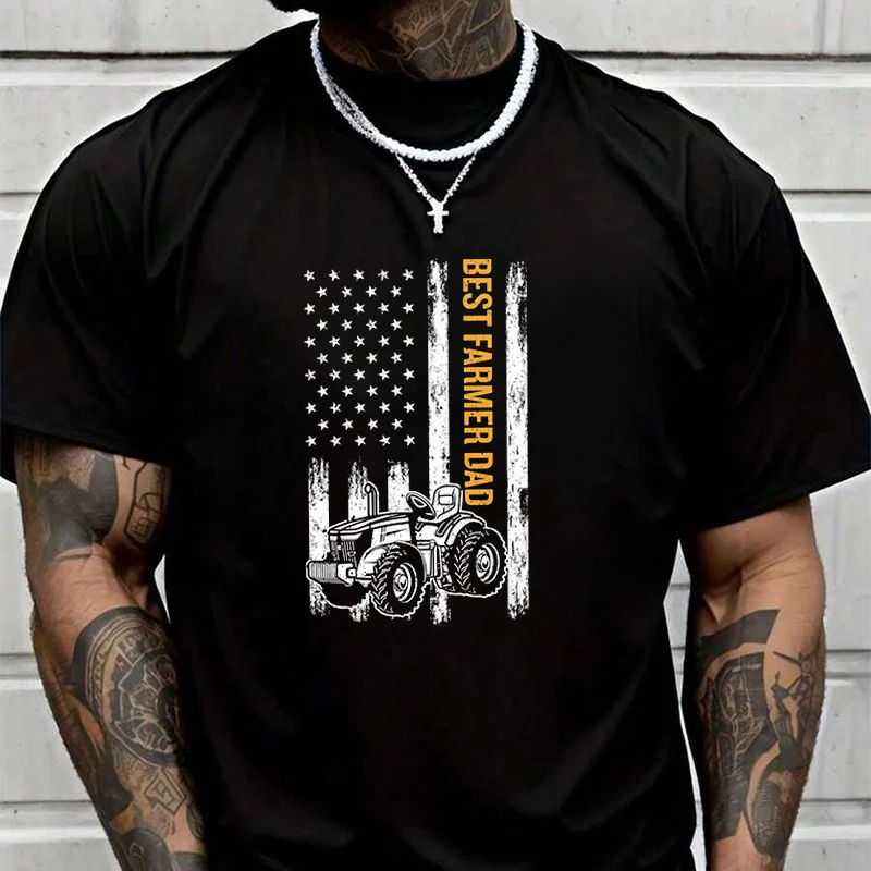 

Fathers Day Best Farmer Creative Print T Shirt Summer Short-sleeved Casual Tee Men Women Streetwear Loose T-shirt