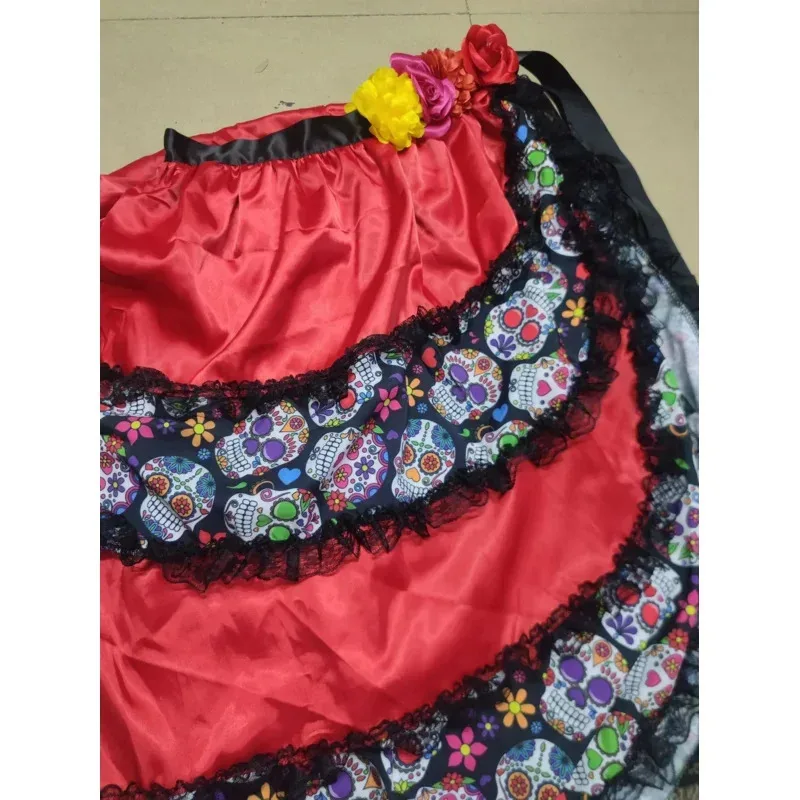 Halloween Skeleton Sugar Skull Flower Tutu Irregular Skirt Day of The Dead Ghost Bride Zombie Vampire Cosplay Costume72b