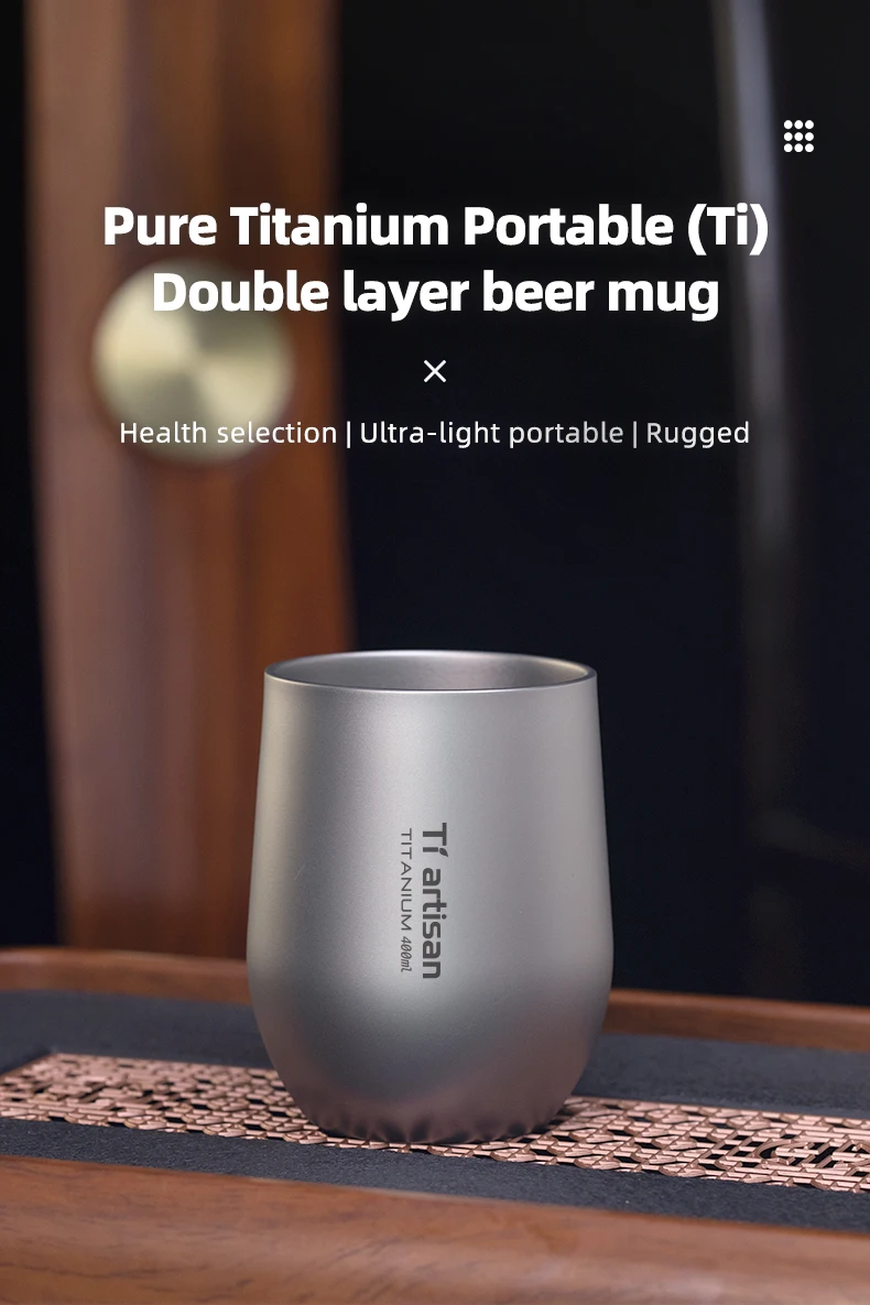 Tiartisan 255ml/400ml Reiner Titan-Bierbecher, Outdoor-Camping-Trinkgefäß, Leichter Tragbarer Doppelwandiger Kaffee- und Teetasse – Detail 1
