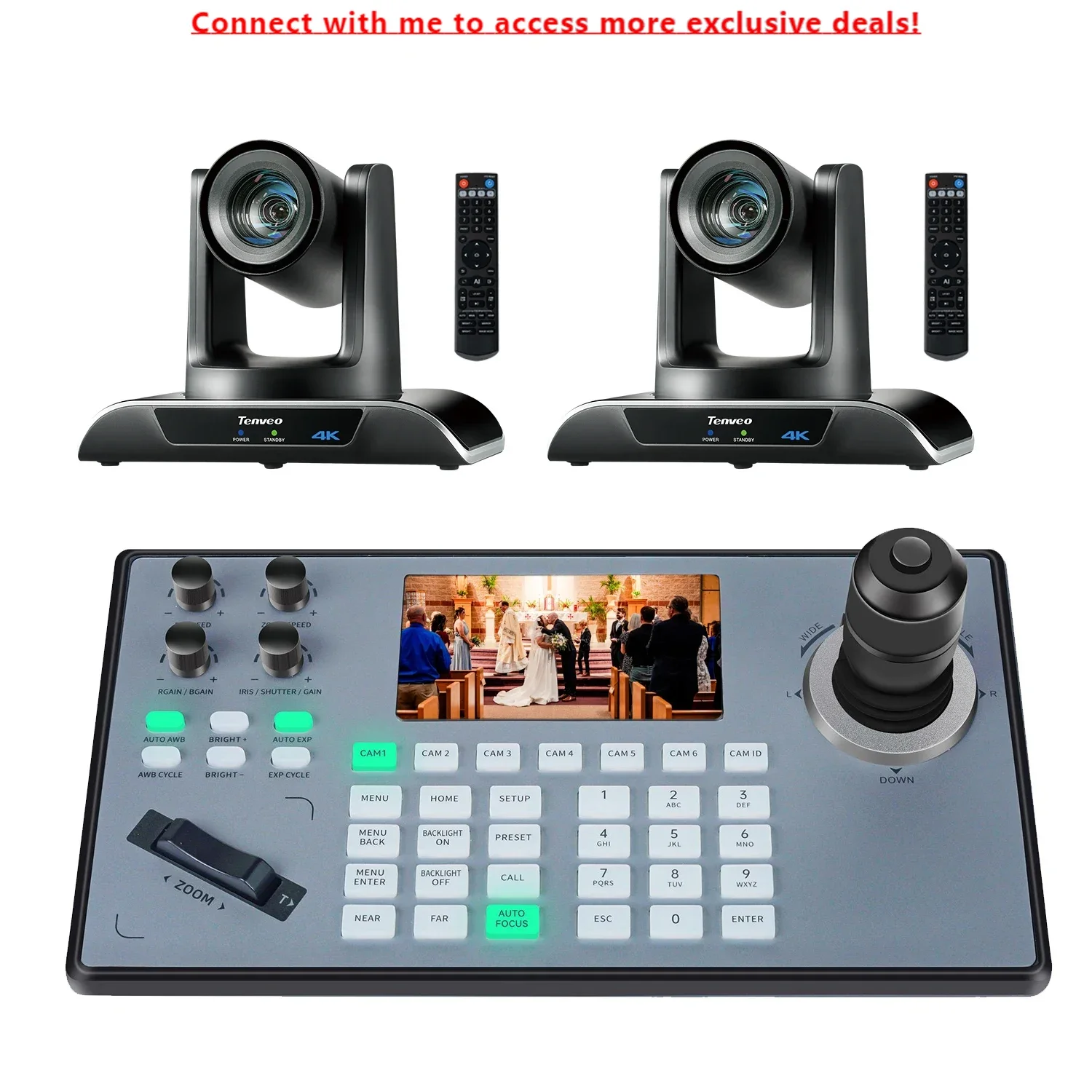 

4k Conference Camera Tenveo 20x Optical Zoom 8.29MP PTZ 2pcs Camera And IP Joystick Controller For Broadcasting Church Live