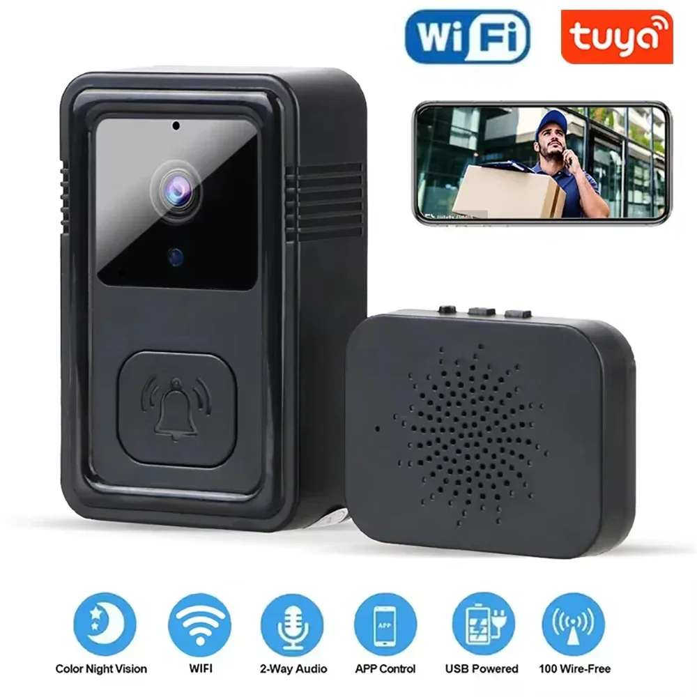 Tuya Wireless WiFi Doorbell Camera Video Two-Way Intercom Doorbell Smart Home Voice Change Doorbell Night Vision Security Camera