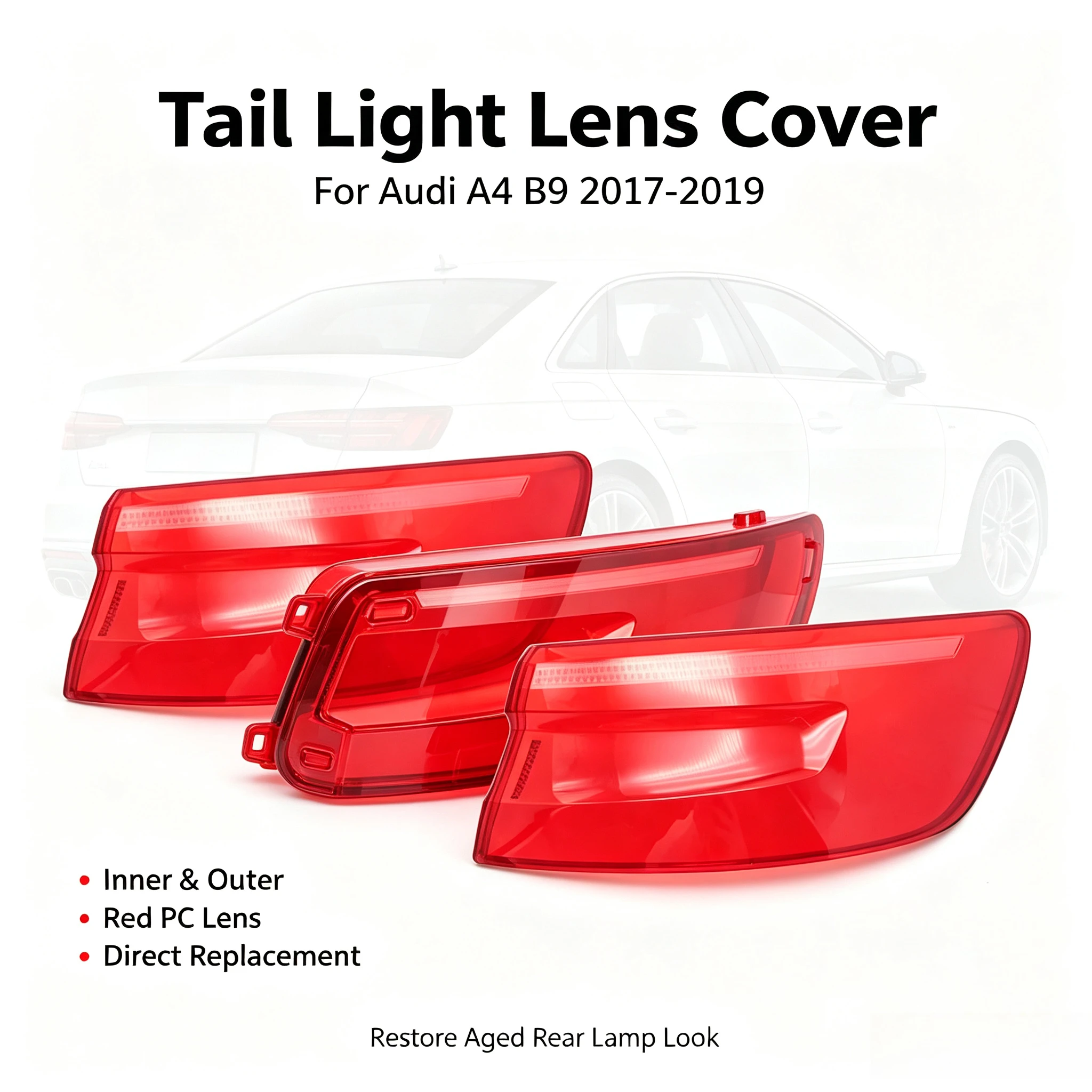 Moggic Replacement Headlight Lens Cover Compatible With A4 B9 Sedan 2017 2018 2019 Model Year Left Right Side Clear