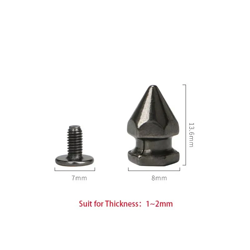 8*14mm 100sets Hexagonal Tower Type Cone Spots Zine Alloy Studs Leathercraft Rivets Bullet Spikes Punk Spike Rivets for Leather