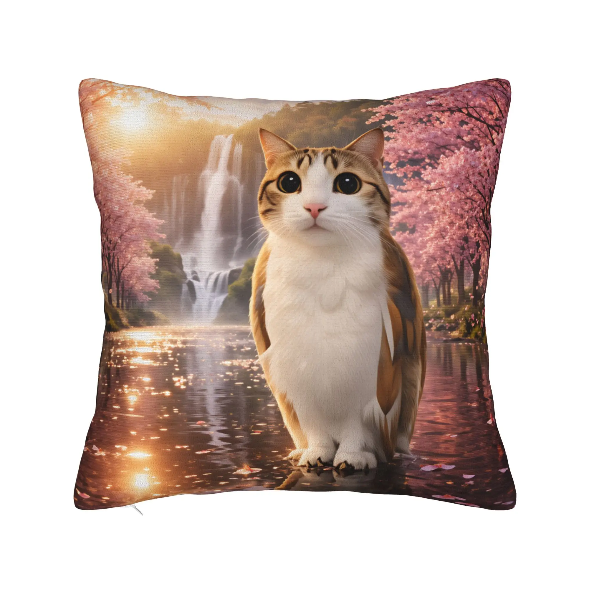 Funny Cherry Blossom Meowl Cat Pillow Cover  Graphic Cushion Cover Funny Pillow Case For Living Room Chair
