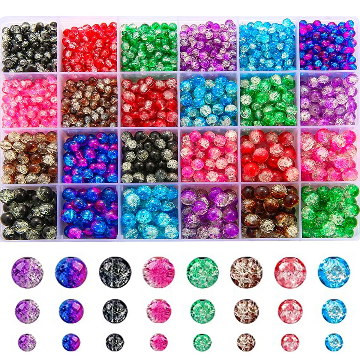 About1920pcs Glass Popcorn Beads Earrings Handmade DIY Beaded Material Bracelet Necklace Earrings Loose Beads Set Box