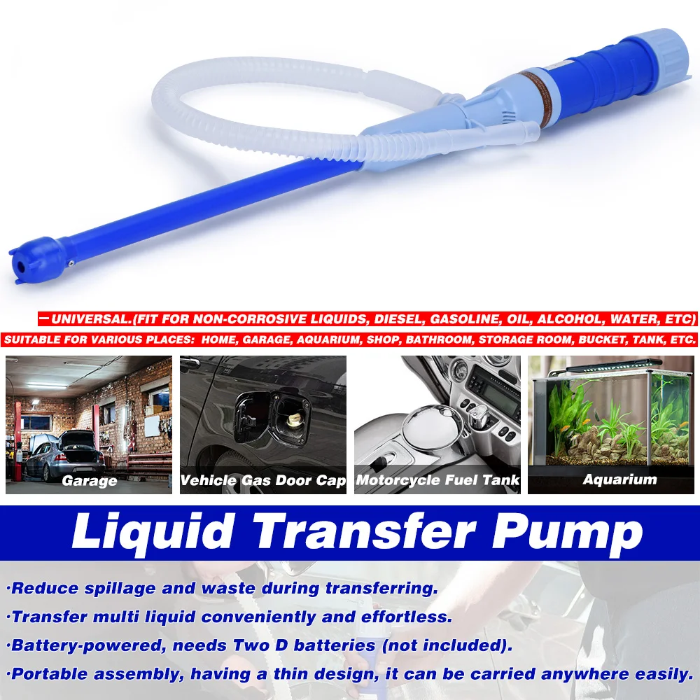 Multi-use Liquid Fuel Transfer Siphon Pump 1.5GPM High Flow Gasoline Diesel 2D Battery Power Operated Handheld Automatic