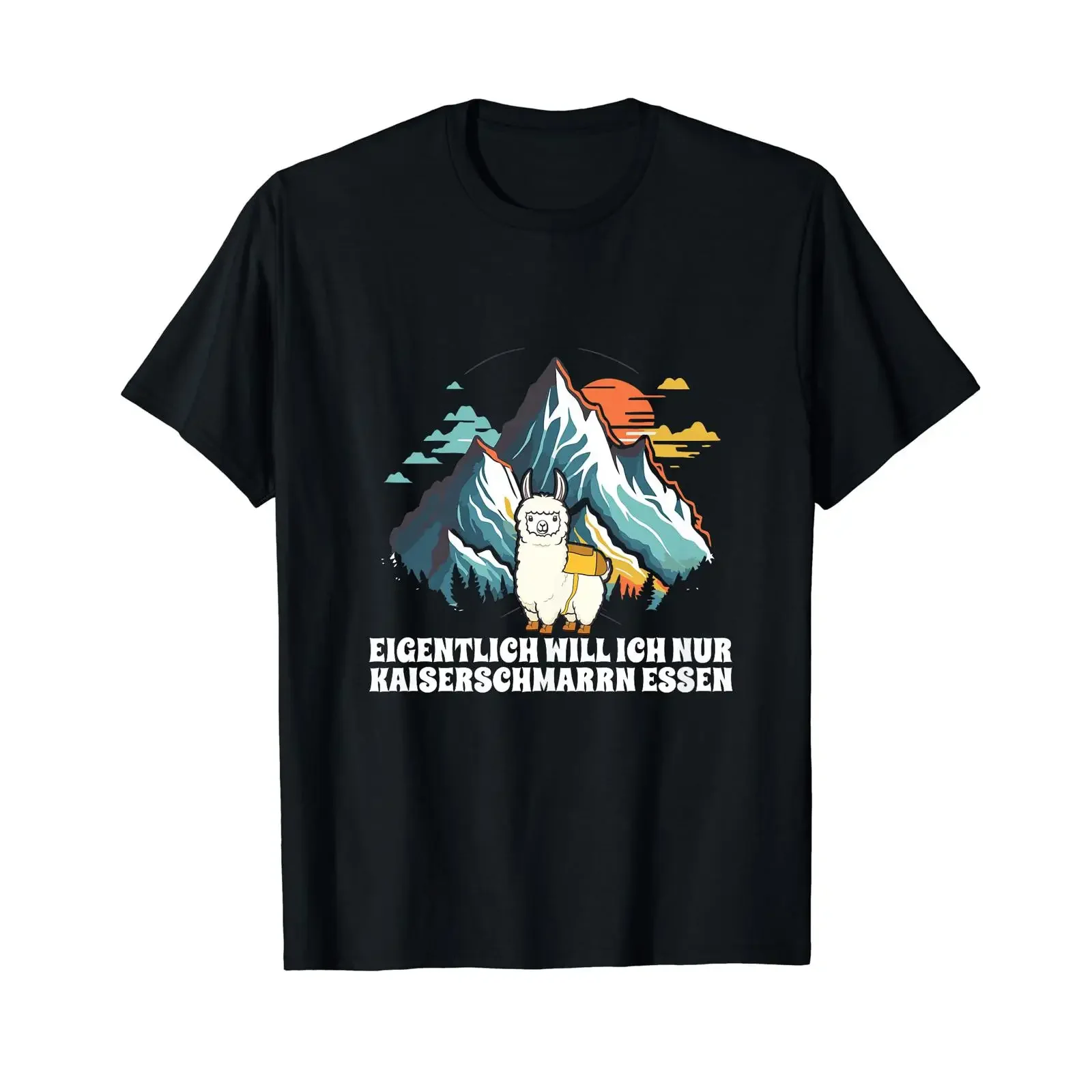 Will Nur Kaiserschmarrn Essen Alpaca Hiking Mountain Saying T-Shirt, schwarz, Vintage, gewaschen, lässig, stilvolles Oberteil für den Alltag