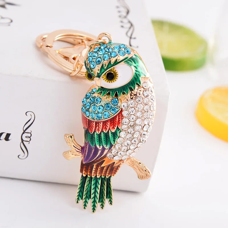 Cute Rhinestone Crystal Owl Bird Parrot Keychain Animal Key Chain Key Ring Holder Pendant Keyring