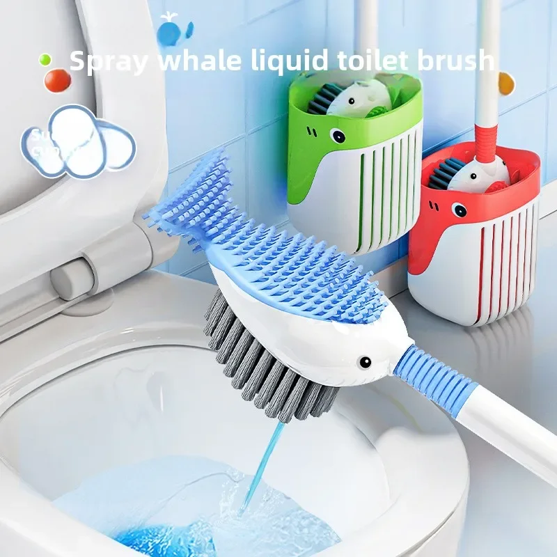 Hot Sale Spray Whale Liquid Toilet Brush with No Dead Angle and Base Suction Cup Silicone Cleaning Set Toilet Brush