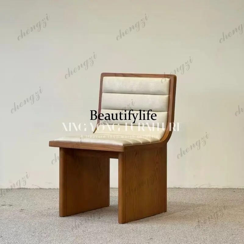 Medieval solid wood home backrest dining chair designer living room single chair retro simple solid wood dressing chair