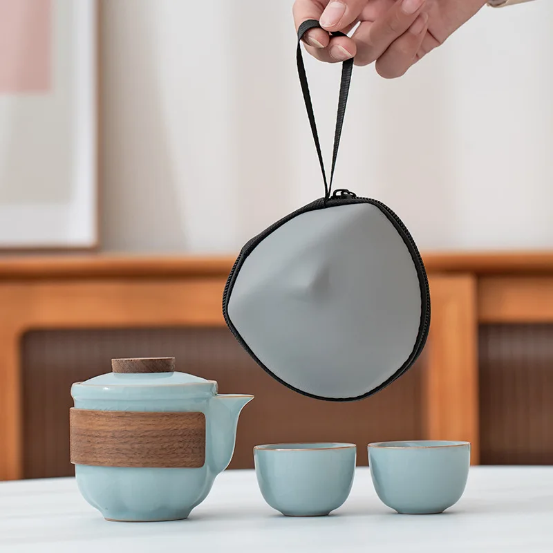 Travel Tea Set ru kiln convenient cup one pot two cups anti-scald five great kilns ru-porcelain portable camping outdoor