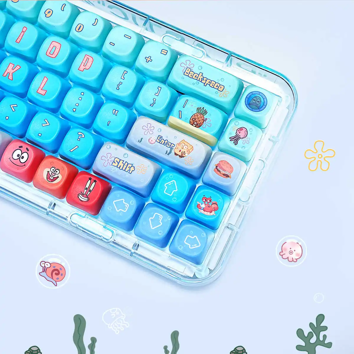 Teclas con tema de Bob Esponja Kawaii, juego completo de 148 teclas, interruptor MX de dibujos animados, perfil PBT MOA, teclas de teclado mecánico para chica