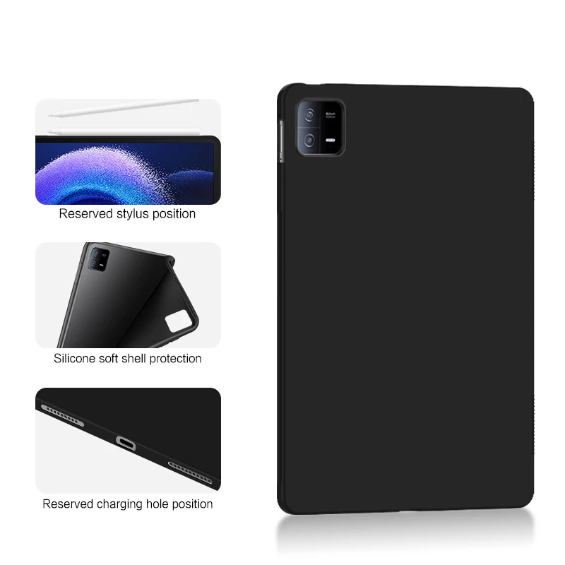 AJIUYU Tablet Soft Case For Xiaomi Pad 6 Pro 11 Inch Mi Pad 6 MiPad 6 Pro MiPad6 Silicone TPU Black Protective Shell Back Cover