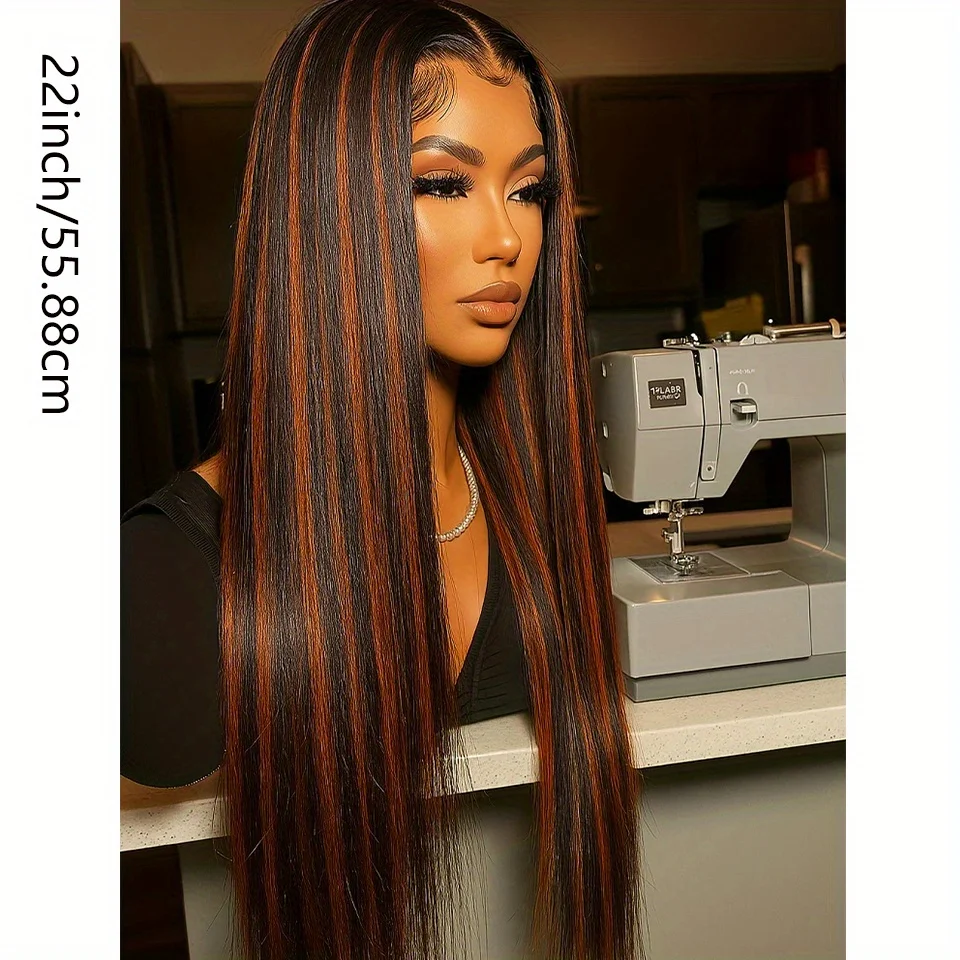 

Парик из натуральных волос 1B/30 Highlight Omber Brown, высокая плотность 250%, 13x6, прямые волосы, HD-кружево, с предварительно выщипанной линией роста волос