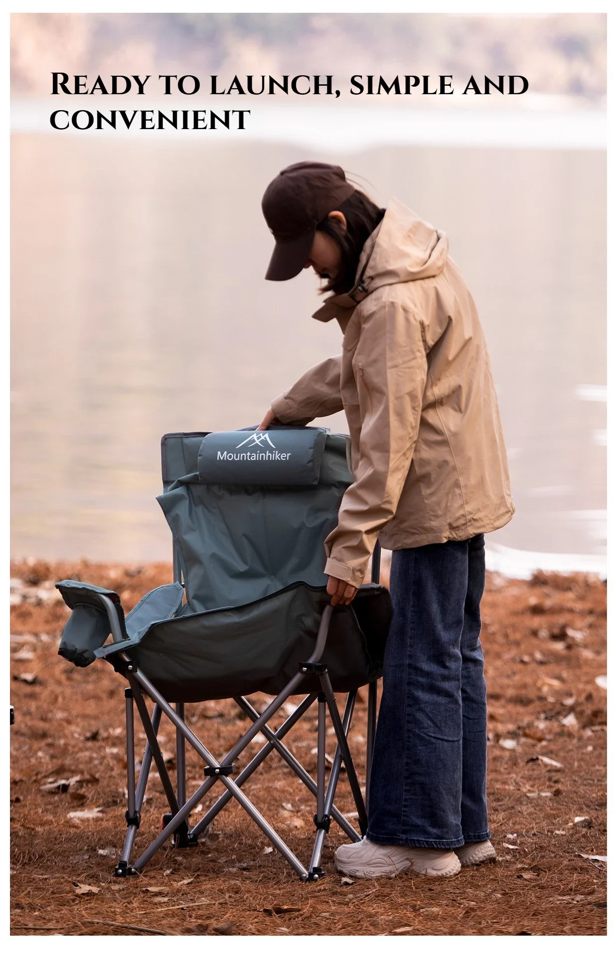 

MOUNTAINHIKER 2-in-1 Reclining Camp Chair Lightweight Folding Camping Lounge Chair with Adjustable Backrest & Footrest for Beach