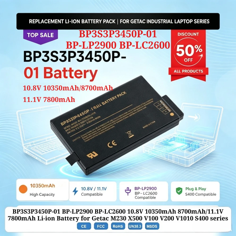 BP3S3P3450P-01/BP-LP2900/BP-LC2600 10.8V 10350mAh 8700mAh/11.1V 7800mAh Li-ion Battery for Getac M230 X500 V100 V200 V1010 S400
