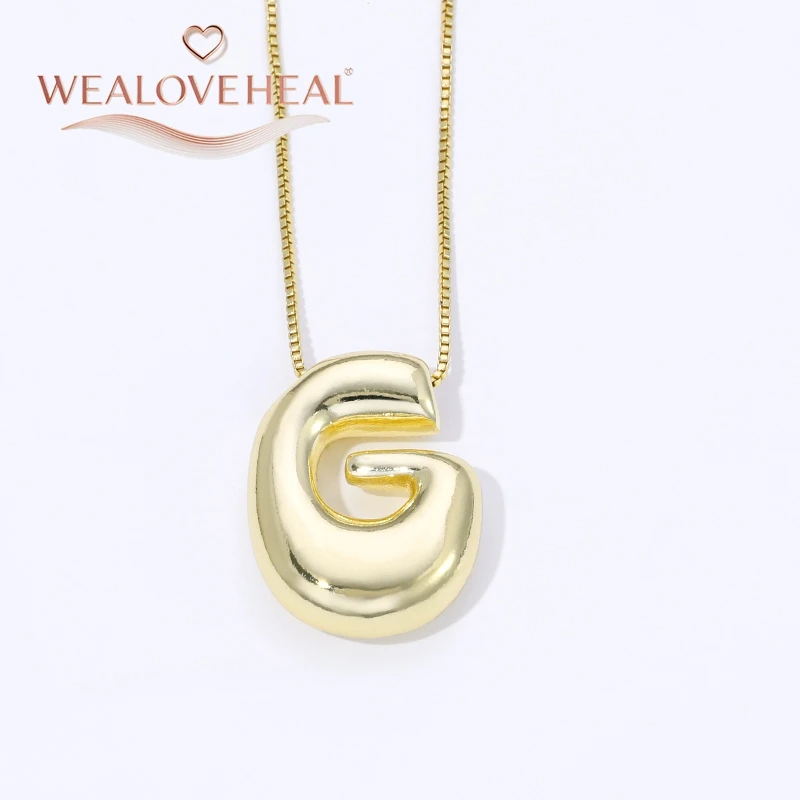 lange kette，halsketten herren，muttertagsgeschenk，schmuck frauen，halskette，18K Vergoldete Messing A-Z Ballon-Buchstaben-Halskette, Puff-Buchstaben-Anhänger, Klobiger Glänzender Personalisierter Namens-Alphabet-Schmuck – Detail 25