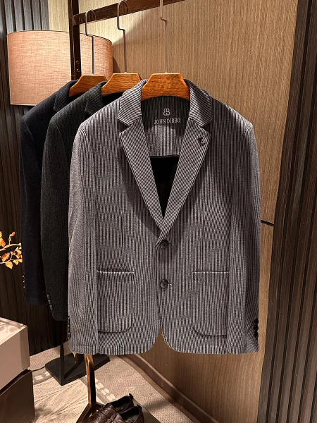 

High-Quality Men's Woolen Stripe Suit British Style Spring 2026 Fashion Business Casual Breathable Anti-Wrinkle Full