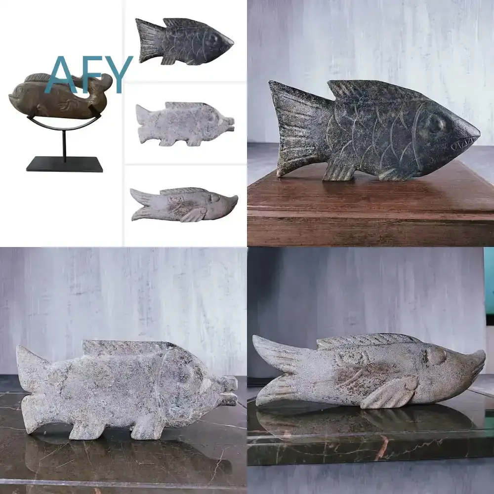 Natural Stone Carved Fish Sculpture Decor for New Chinese Style Living Room Entryway Study Room and Antique Shelf Decoration