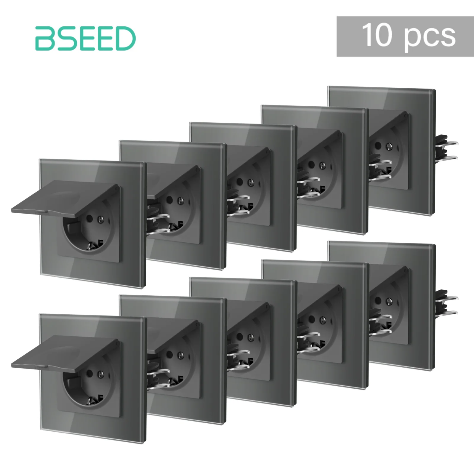 BSEED E-Serie EU-Standard Wasserdichte Wandsteckdose mit Abdeckung Kristallglas-Panel 16A 110V-250V