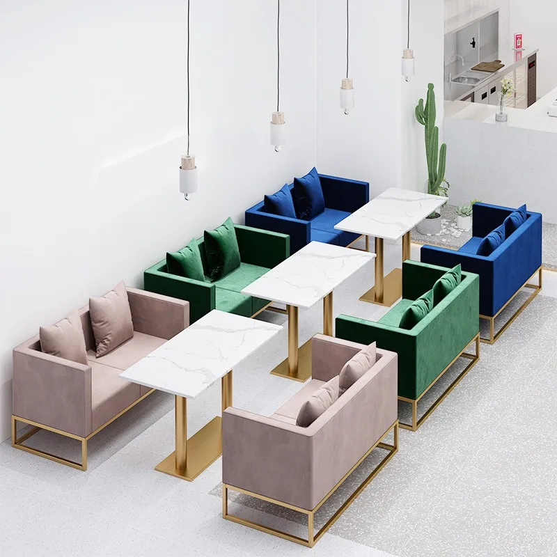 Cafe sofa combination, dessert shop afternoon tea booth studio simple L-shaped reception sofa
