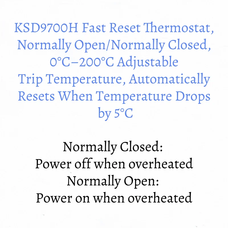 2pcs Temperature Control Switch KSD9700H Thermostat 0-120 Degrees Normally Open/Normally Closed Quick Reset Fast Recovery