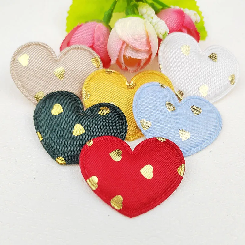60 pezzi di applique imbottite a forma di cuore a pois dorati per accessori per fermagli per capelli, scarpe, toppe decorative per cappelli