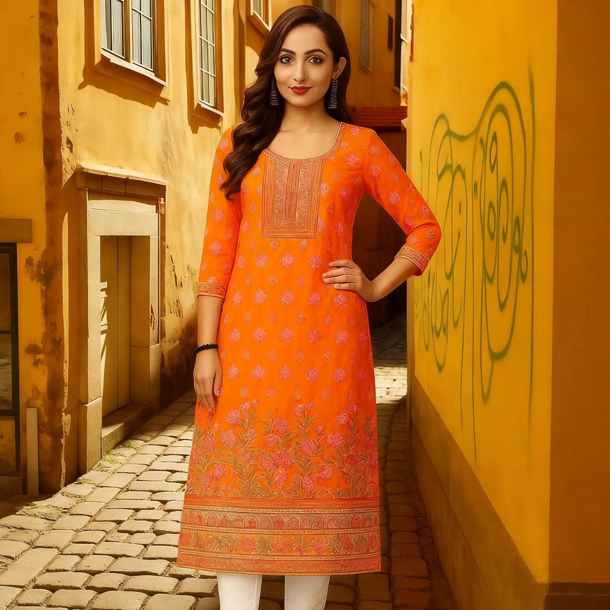 فستان كاجوال للنساء المسلمات كورت بحاشية مقطوعة مستقيمة كاجوال عرقية على شكل طاووس وزهور اليوسفي Abito Donna Musulmana Muslim Kurtta،