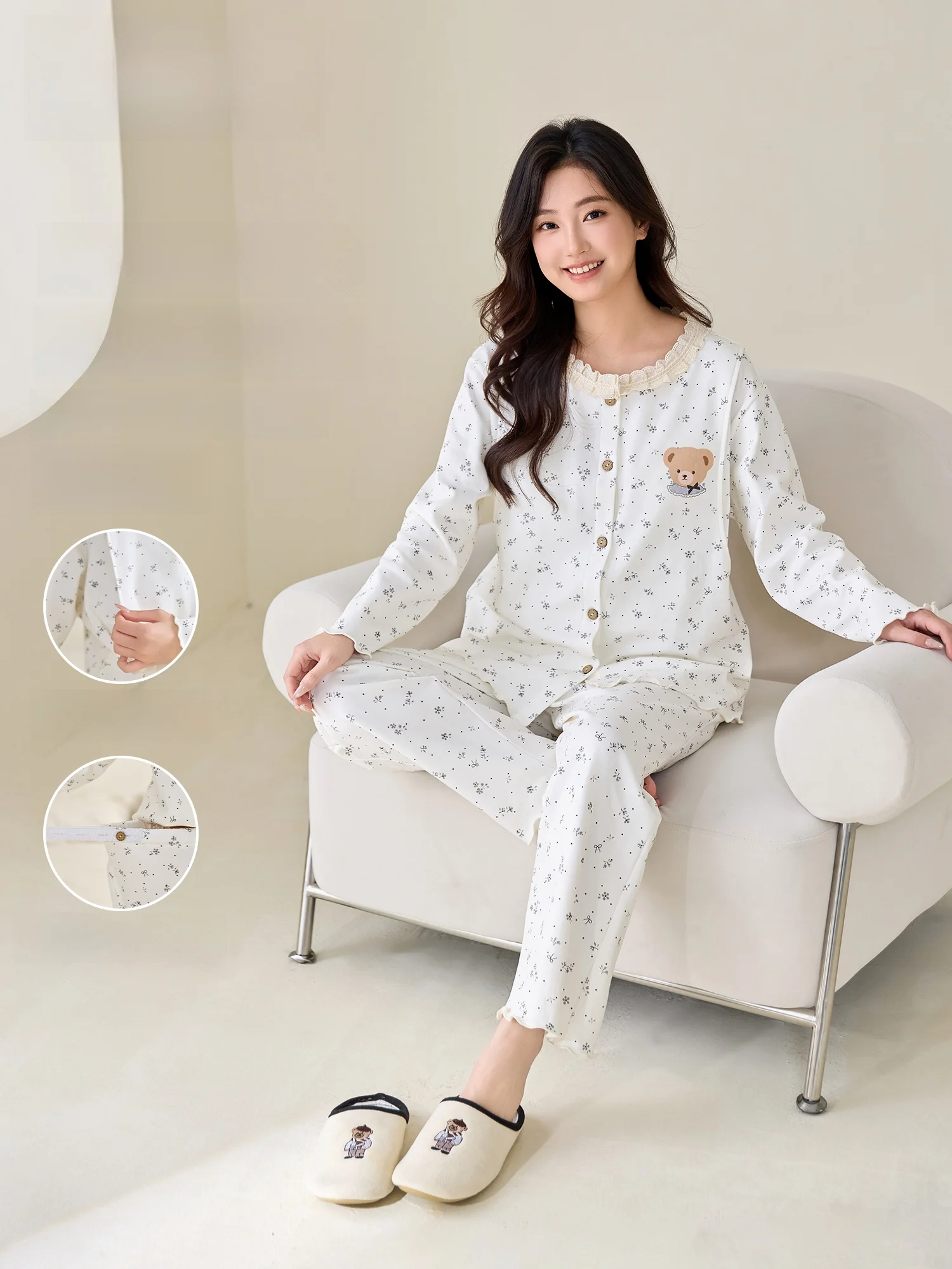 maternity-sleepwear-women's-summer-thin-home-nursing-mothers-breast-pad-home-clothes-set-comfortable-breathable-long-sleeve