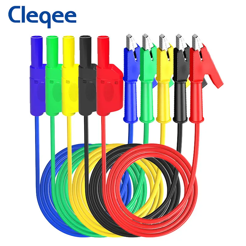 

Cleqee P1018A 4mm Safety Banana Plugs to Alligator Crocodile Clips Test Leads Wire Sheathed Plug Multimeter 1M Cable