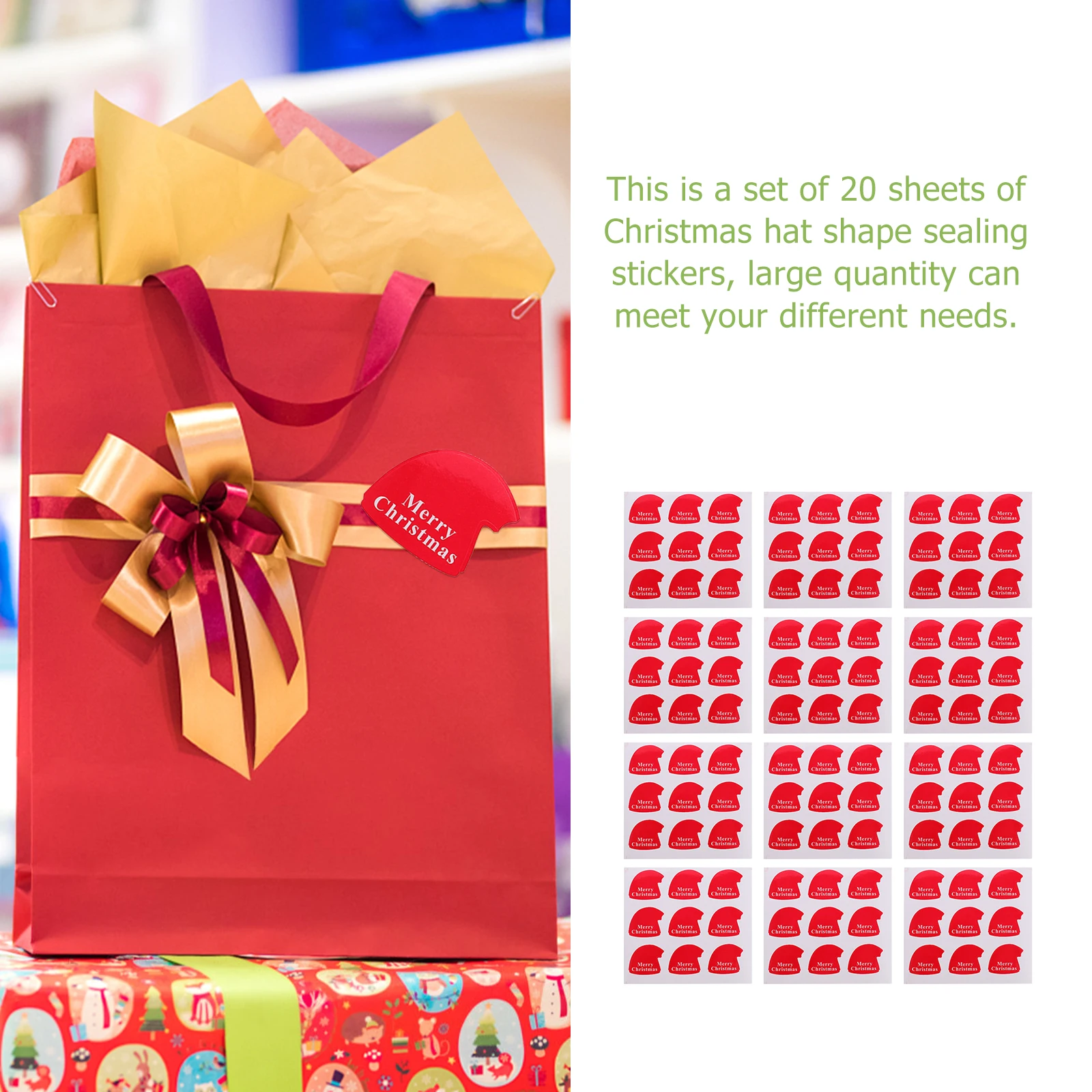 

20 Sheets Xmas Hat Sealing Stickers Premium Self-Adhesive Gift Wrapping Labels Christmas Seal Decoration DIY Candy Bag Stickers