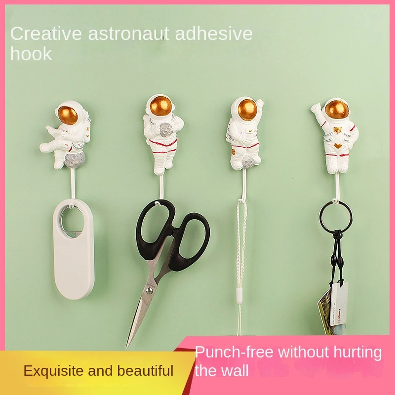 

Creative Cartoon Astronaut Happy Planet Hook Kitchen Strong Viscose Free Punching Hook Fixer Door Back Wall Coat Hook