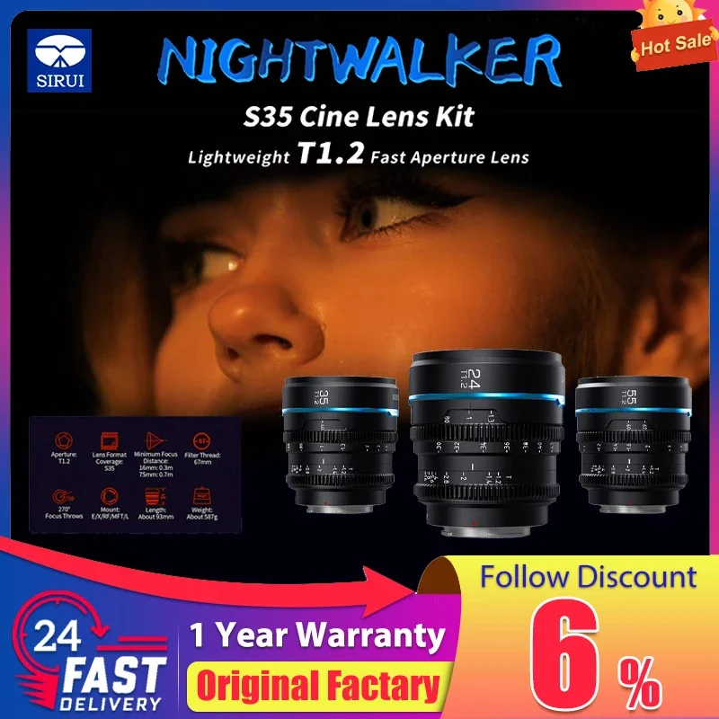 SIRUI NightWalker 24 مللي متر 35 مللي متر 55 مللي متر 16 مللي متر T1.2 S35 ليلة ووكر سين عدسة لسوني E فوجي X كانون RF الأحمر كومودو RF Lumix MFT M4/3