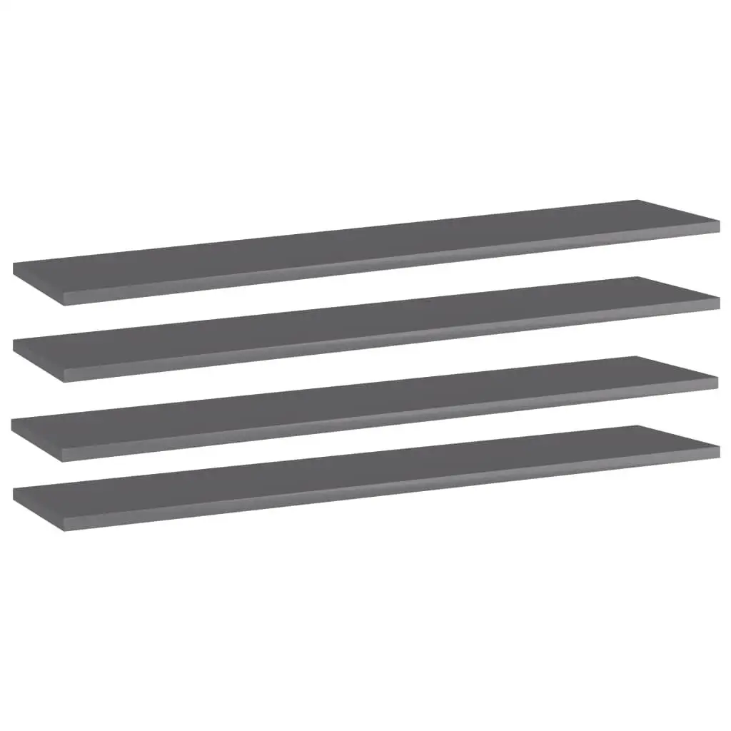 Set of 4 High Gloss Gray Bookshelf Boards 39.4x7.9x0.6 cm Engineered Wood Shelving