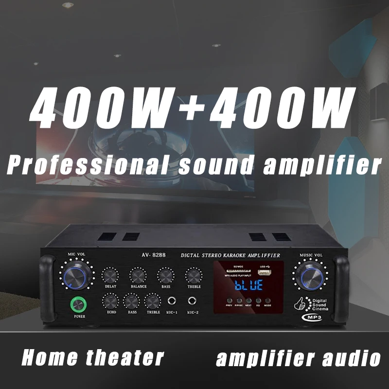 Professional Audio amplifier Home Theater Karaoke audio amplifier sound amplifier with bluetooth ，rated power 400W max 800W