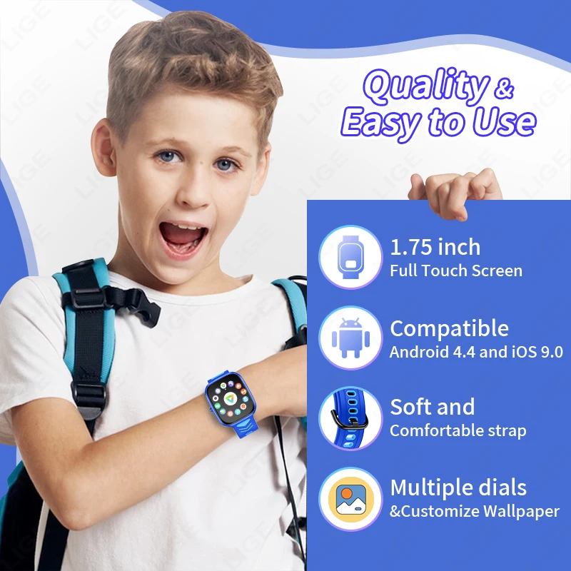 LIGE 2025 ساعة ذكية للأطفال HD شاشة تعمل باللمس ألعاب Smartwatch ساعة موسيقى صبي فتاة هدية الأطفال ساعة ذكية لنظام IOS أندرويد