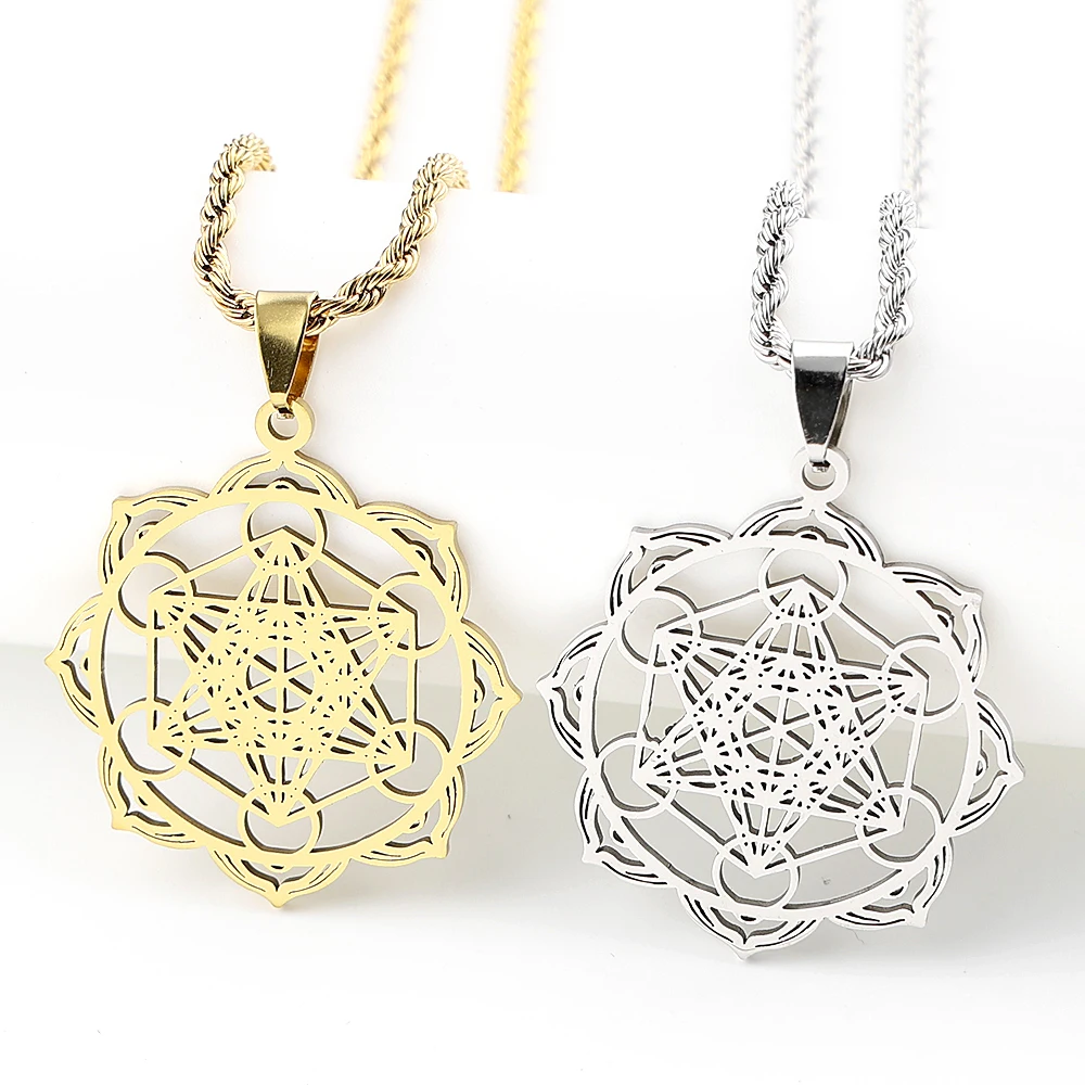 7 Chakra Sacred Geometry Metatron Necklace for Women Men Flower of Life Stainless Steel Necklaces Reiki Healing Jewelry Gift