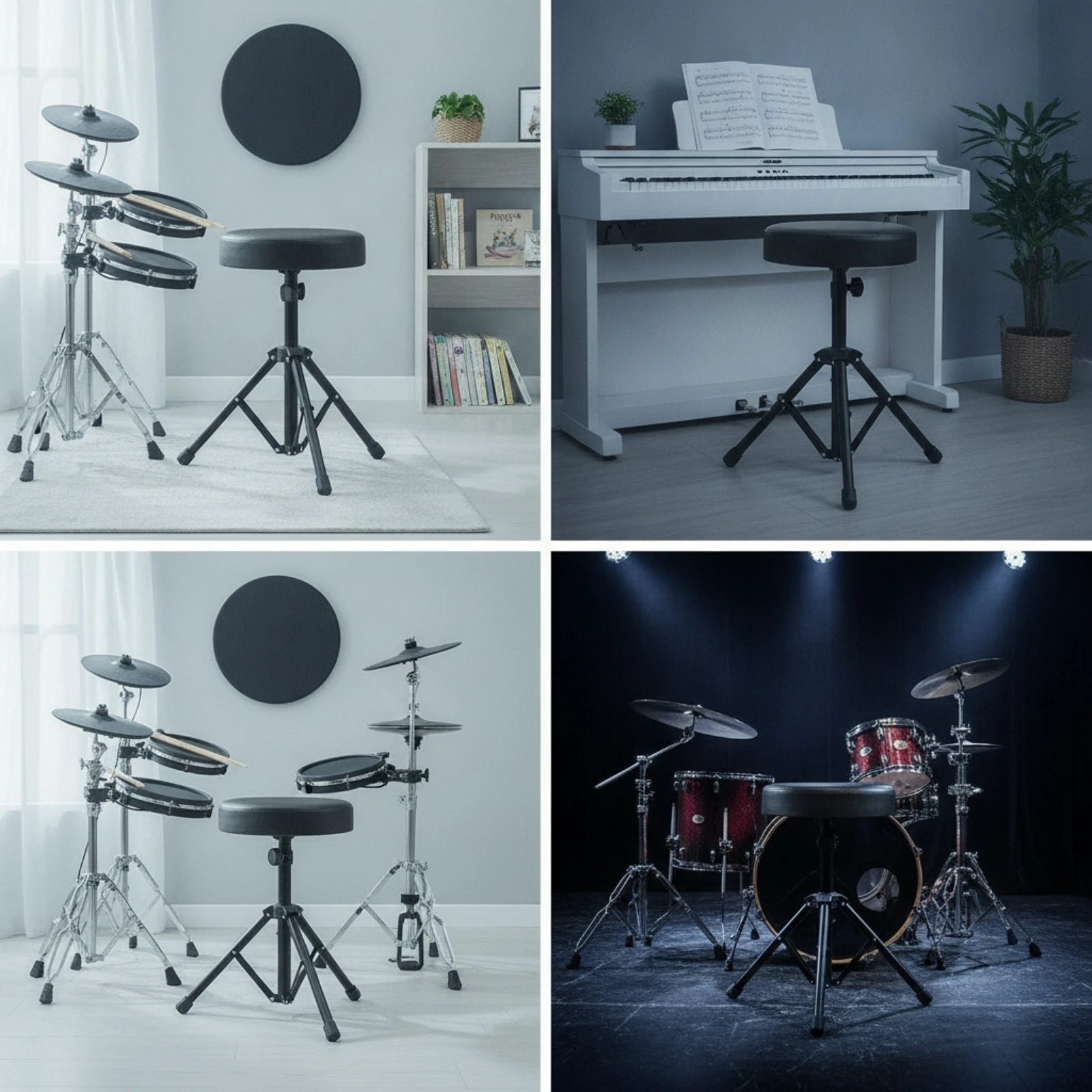 Drum Stool with Padded Seat Round Padded Drum Seat High-Density Comfortable for Drummers, Practice Rooms, Home Studios