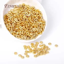 18K Gold Plated Brass Round Corrugated Spacer Beads For Bracelet Necklace DIY Beading Jewelry Making Wholesale Metal Bulk Beads