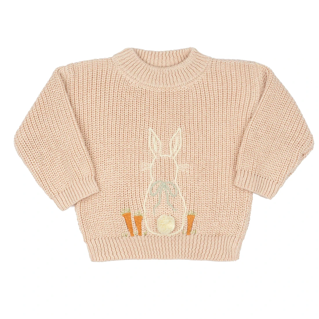 Ins Popular Kids Bunny Jumper Oversized Cotton Sweatershirt Cable Knit Rabbit Embroidery Pullover Sweater