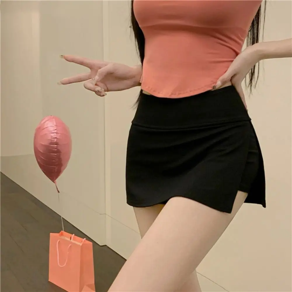 

Fashion High Waist Women's Skirt Pants Solid Color Side Slit Sports Short Skirt Anti Glare Slim Package Hips Mini Skirt Office