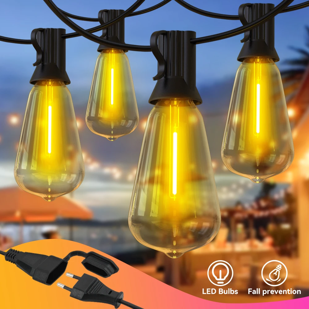 

Outdoor String Light ST38 Patio Hanging Lights Garden Decorative Light String With Shatterproof LED Bulbs 2200K For Outside