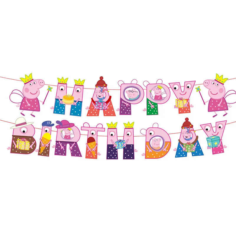 1Set Happy Birthday Banner Party Supplies for Kids Boys Girls Party Decorations Game Banner Marvel Peppa Pig Themed Pull Flag