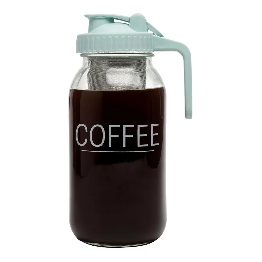 

Mason Jar Cold Brew Iced Coffee Maker with Stainless Steel Filter and Easy Pour Lid, Durable Glass Pitcher Fits in Most Fridge D