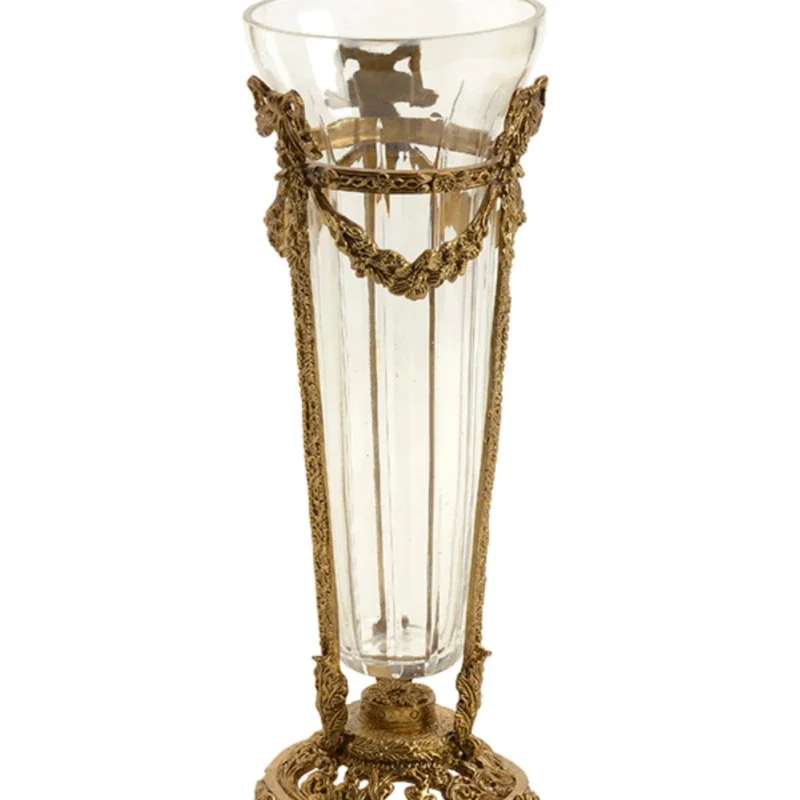 

European American style crystal glass inlaid with copper flower vase, home decoration, desktop decoration