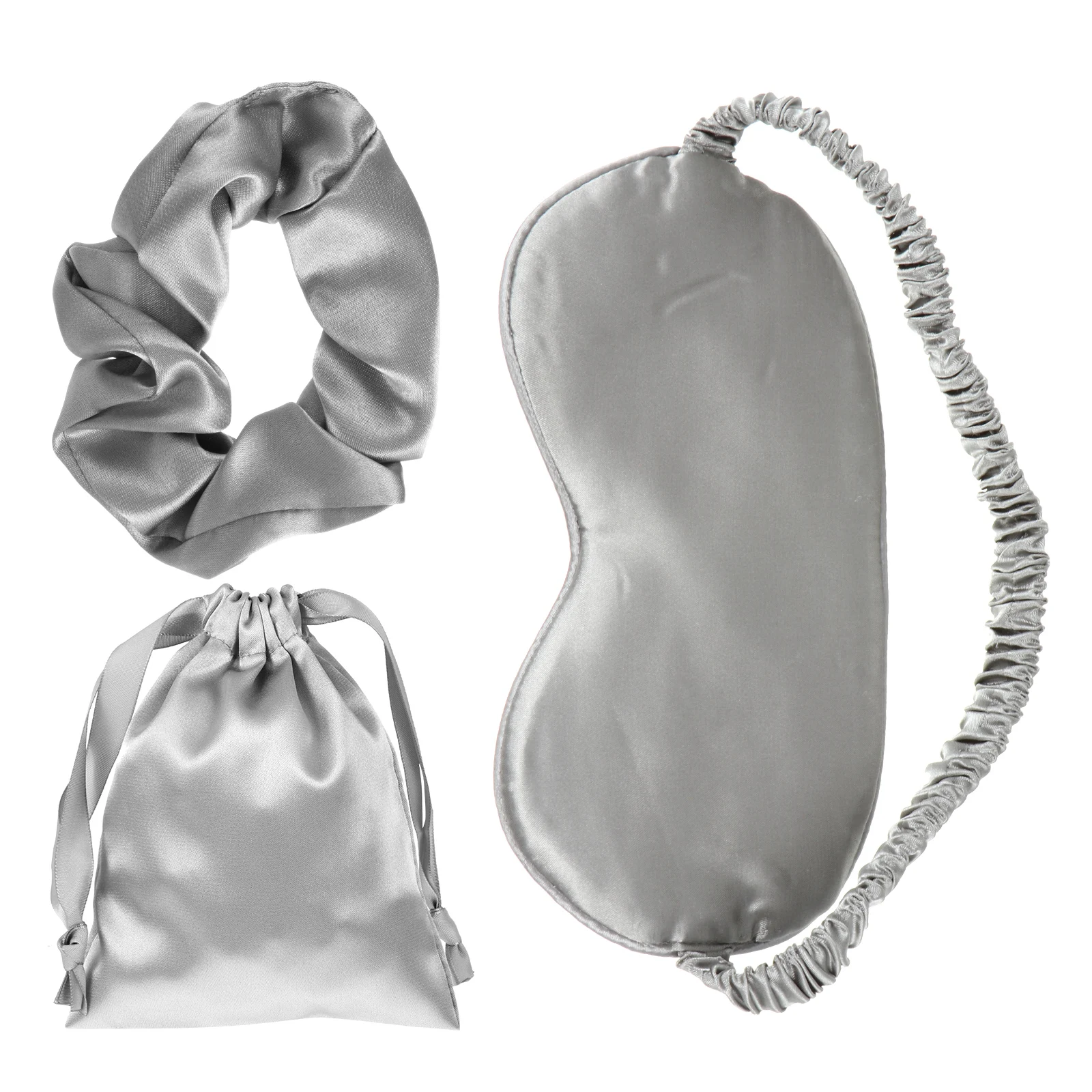 

3pcs Eye Cover With Hair Ring Mask Set Silk Blackout Eye Cover Hair Ring Women Travel Blindfold Portable Bag