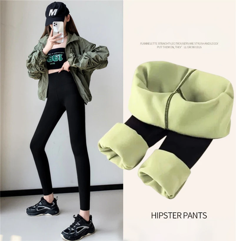 2023 Winter Women Pants Thermal Fleece Thicken Leggings High Waist Ribbed Leggings Women Solid Comfortable Warm Stretchy Leggins