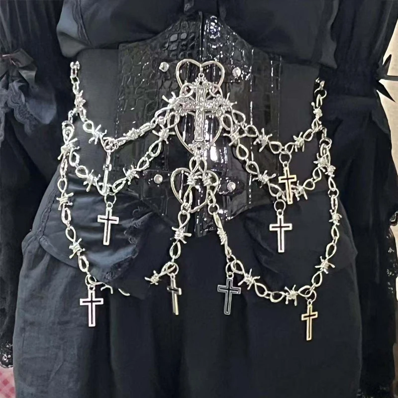 

Y2K Gothic Personalized Multi layer Metal Waist Cover Cross Waist Chain Punk Retro Accessories Halloween Cosplay Waistband