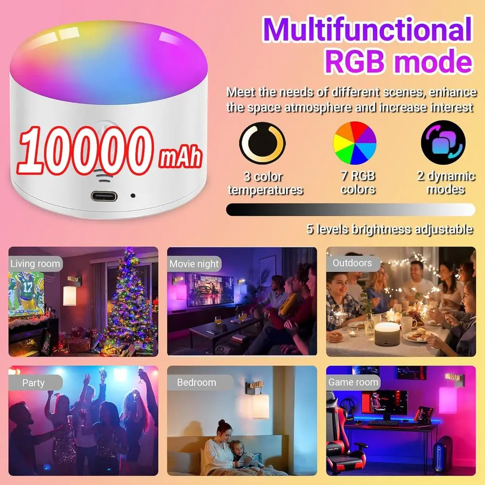 زوج من شمعدانات الحائط LED اللاسلكية مع لمبات RGB القابلة لإعادة الشحن وجهاز تحكم عن بعد، قابلة للتعتيم لديكور المنزل #4